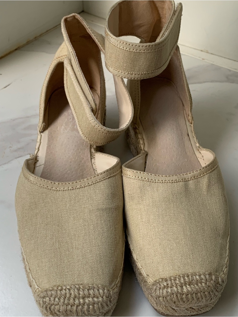 Franco Sarto Beige Espadrille Sandals with Ankle Strap